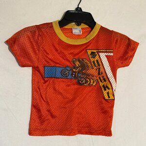 VTG 80s Suzuki Motocross Jersey Boys S Orange Dirt Bike Graphic JCPenney Mesh
